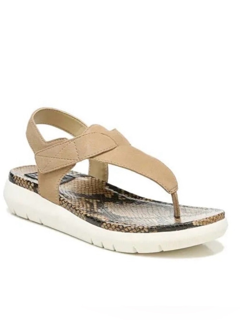 NWOB NATURALIZER Lincoln Platform Suede Thong Sandal Snakeskin Bamboo Tan 7.5